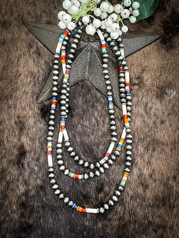 Sabrina Navajo Style Pearl Layer Necklace