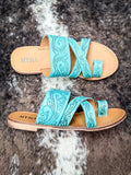 Myra Bag - Delia Ridge Hand Tooled Sandals in Turquoise