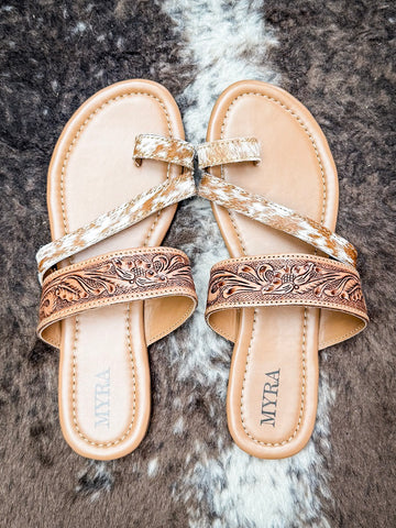 Myra Bag - LaDonna Trail Sandal in Beige – Tooled Leather & Hide