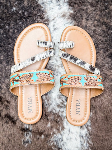 Myra Bag - LaDonna Trail Sandal in Turquoise – Tooled Leather & Hide