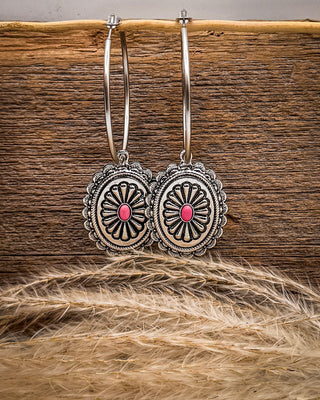 Calypso Concho Hoop Earrings in Hot Pink