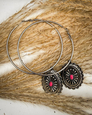 Calypso Concho Hoop Earrings in Hot Pink