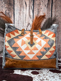 Weekender bag displayed on a wood background