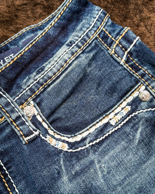 Arielle Aztec Easy Bootcut Jeans in Medium Wash by Grace in LA