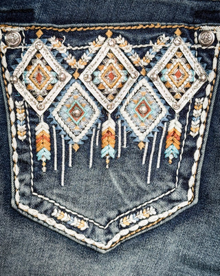 Arielle Aztec Easy Bootcut Jeans in Medium Wash by Grace in LA