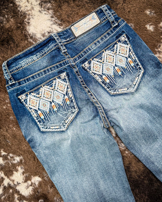 Arielle Aztec Easy Bootcut Jeans in Medium Wash by Grace in LA