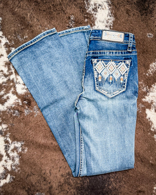 Arielle Aztec Easy Bootcut Jeans in Medium Wash by Grace in LA