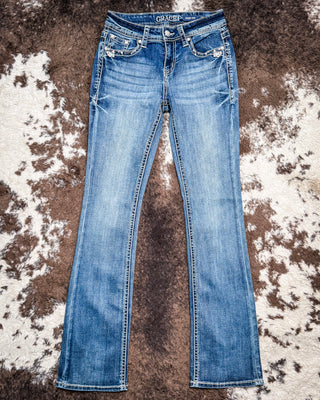 Marisol Prickly Pear Easy Bootcut Jeans in Medium Wash by Grace in LA