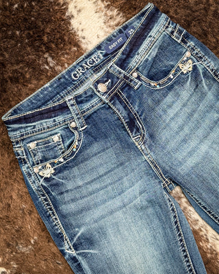 Marisol Prickly Pear Easy Bootcut Jeans in Medium Wash by Grace in LA