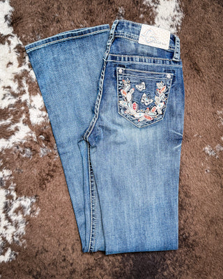 Marisol Prickly Pear Easy Bootcut Jeans in Medium Wash by Grace in LA
