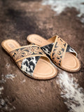 Myra Bag - Chappy - Western - Hand-Tooled - Hair On Hide - Sandals - Bronco Western Supply Co.