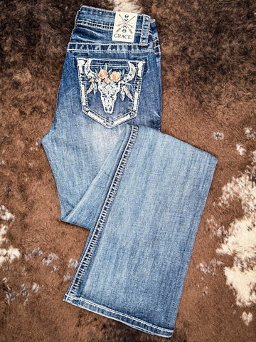 Grace in LA Easy Fit Women's Longhorn Lily Boot Cut Jeans
