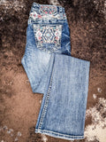 Grace in LA Easy Fit Women's Painted Prairie Boot Cut Jeans