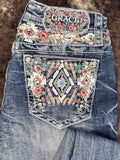 Grace in LA Easy Fit Women's Painted Prairie Boot Cut Jeans