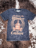 Flat lay of the Chase Whiskey Graphic Tee on cowhide.