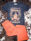 Styled flat lay of the Chase Whiskey Graphic Tee with Cowgirl Tuff Jeans.