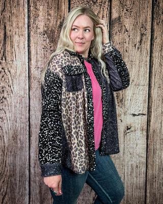 Wild Nights Leopard Sequin Shacket by Sterling Kreek