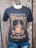 Mannequin wearing jean shorts and the Chase Whiskey Graphic Tee. 