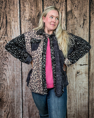 Wild Nights Leopard Sequin Shacket by Sterling Kreek