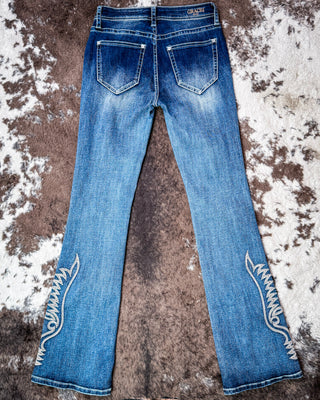 Lariat Stitch Bootcut Jeans in Medium Wash by Grace in LA