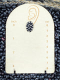 stud earring on small ruler, beans, and wheat
