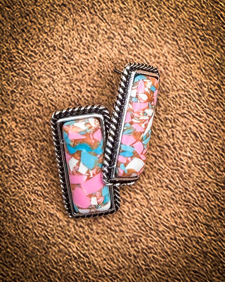 Calla Cotton Candy Stone Bar Stud Earrings
