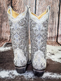 boots on cowhide, wood backdrop