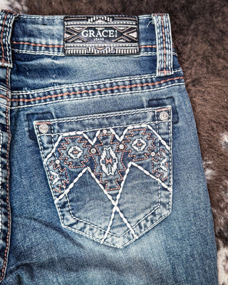 Copper Diamond Rhinestone Easy Boot Jeans by Grace in LA