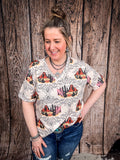 Dune Desert Print - Short Sleeve - V - Neck Top - Western Tee - Bronco Western Supply Co.