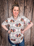 Dune Desert Print - Short Sleeve - V - Neck Top - Western Tee - Bronco Western Supply Co.