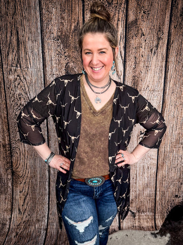Alma - Black - Cowskull - Mesh - Duster - Western Fashion - Bronco Western Supply Co.