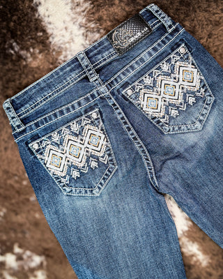 Adobe Arrow Bootcut Jeans in Medium Wash by Grace in LA