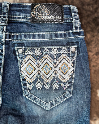 Adobe Arrow Bootcut Jeans in Medium Wash by Grace in LA