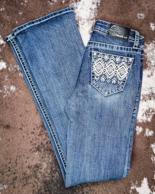 Adobe Arrow Bootcut Jeans in Medium Wash by Grace in LA