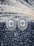 Earrings displayed on wheat and beans.