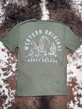 Back of Desert Dillo Hooey T-Shirt displayed on cow hide.