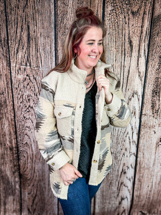 Rangeview Teddy Fleece Aztec Shacket in Sand