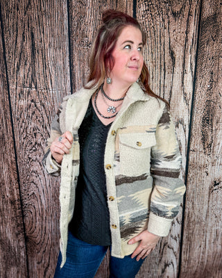 Rangeview Teddy Fleece Aztec Shacket in Sand