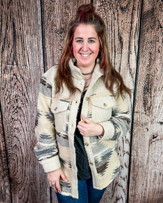 Rangeview Teddy Fleece Aztec Shacket in Sand