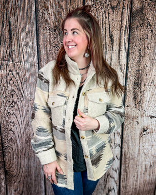 Rangeview Teddy Fleece Aztec Shacket in Sand