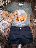 Free Spirit Horse Tee- Stone Gray