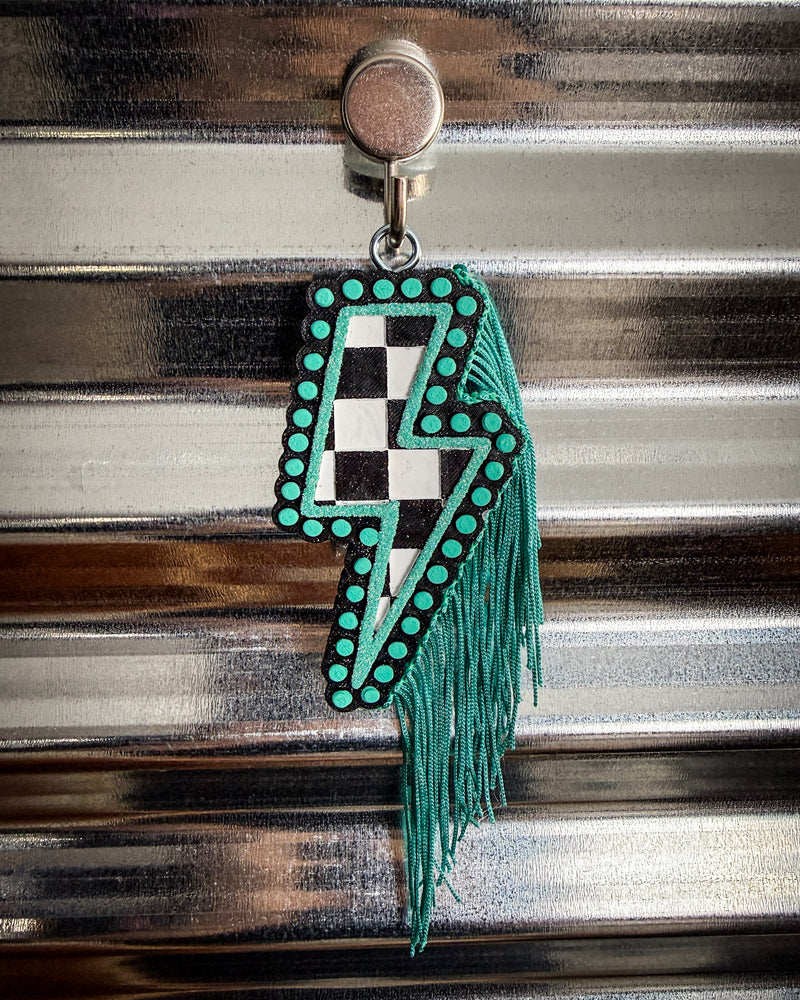 Tropical Thunder Checkered Lightning Car Freshie in Tropical Leather Scent