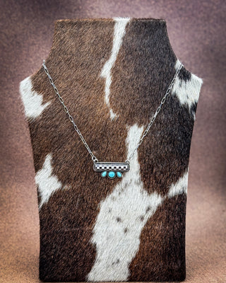 Blue Ribbon Checkered Bar Necklace