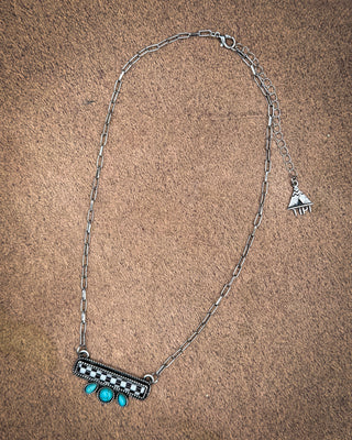 Blue Ribbon Checkered Bar Necklace