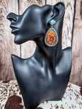 Faline Turquoise and Floral Tooled Leather Stud Fashion Earrings