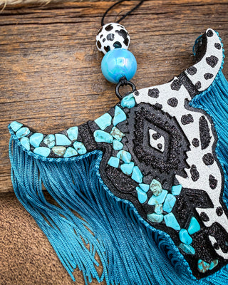 Turquoise After Dark Bull Skull Car Freshie in Volcano