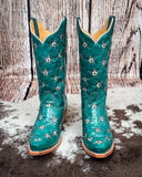 Marfa Black Star Leather Boots - Turquoise and Champagne