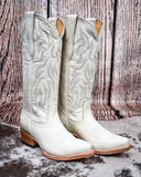 Pearl Black Star Leather Boots - Ivory
