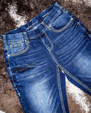 Close up of the front pockets on the Cowgirl Tuff Pull-On Buck Off Trouser.