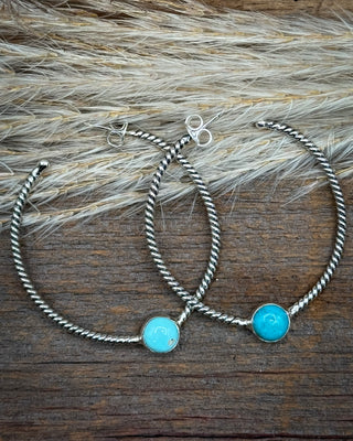 Single Stone Roped Turquoise Hoop Earrings